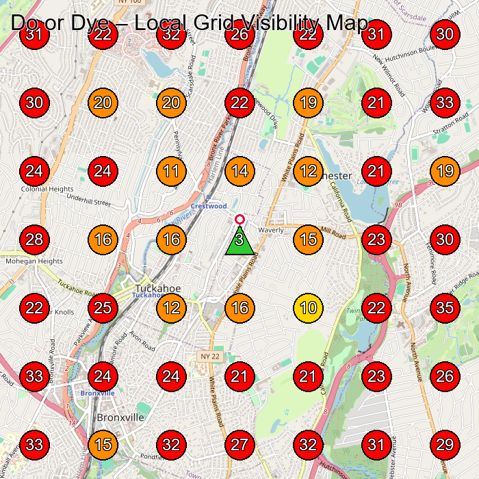 Do or Dye GeoGrid visibility map for Beauty Salon in Yonkers